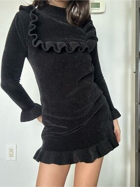 Gothic Black Knit Mini Dress - Women’s Small